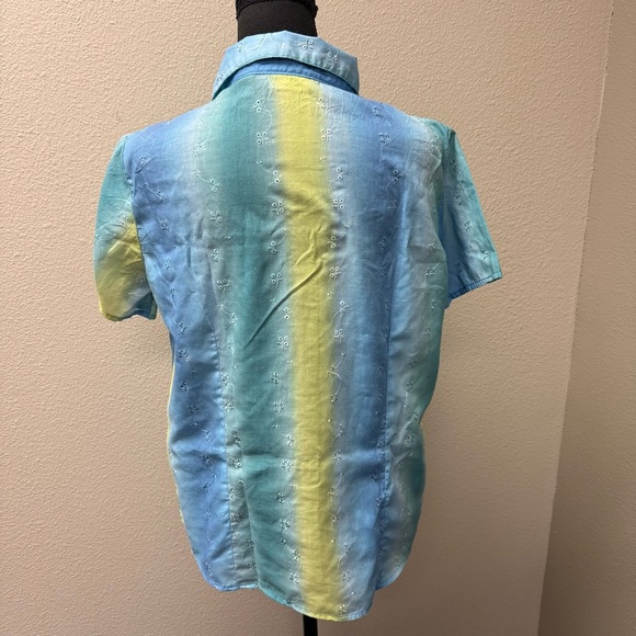Lemon Grass Studio Blue Yellow Embroidered Button Shirt Medium Summer Top - Picture 5 of 10